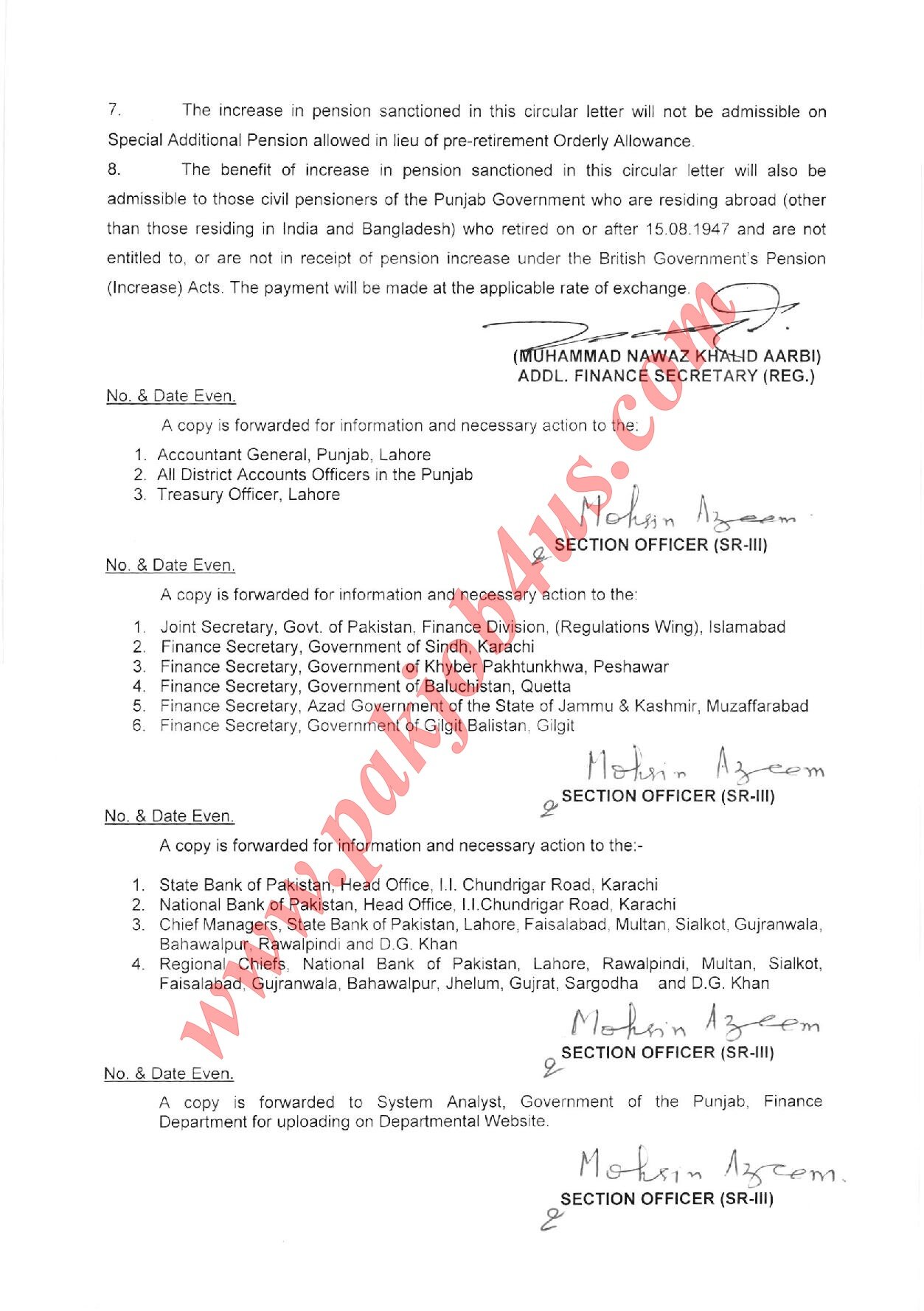 Notification about Pension to Civil Pensioners of Punjab Government