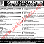 Bahria Town School of Nursing Lahore Jobs 2018